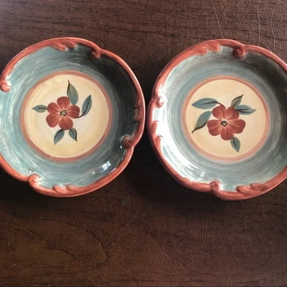 Two pottery small trinket dishes/ beautiful floral and colors/ sold as a set - Picture 2 of 5